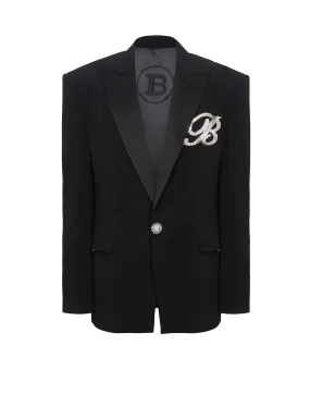 1-button crepe and satin jacket