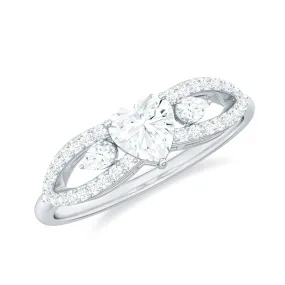 1 CT Solitaire Moissanite Heart Engagement Ring with Split Shank