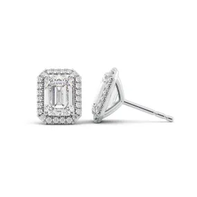 1 CTW Halo Stud Earrings Set With Emerald Lab Diamonds