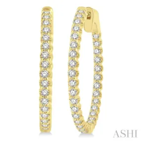 1 ctw Round Cut Diamond In-Out Hoop Earring in 14K Yellow Gold