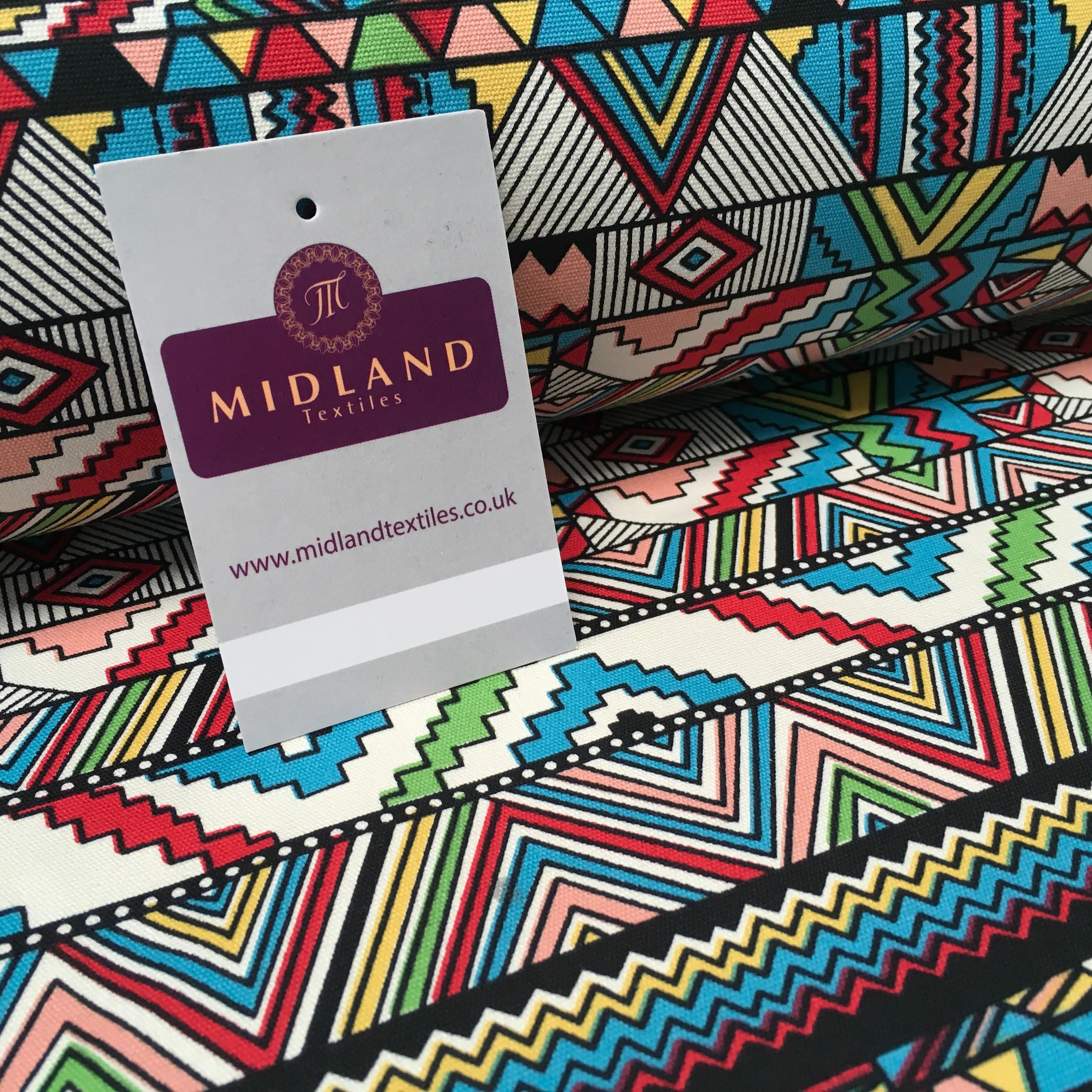 100% Cotton Canvas Multicoloured Geometric Printed Craft Fabric 44" Wide MK856-1