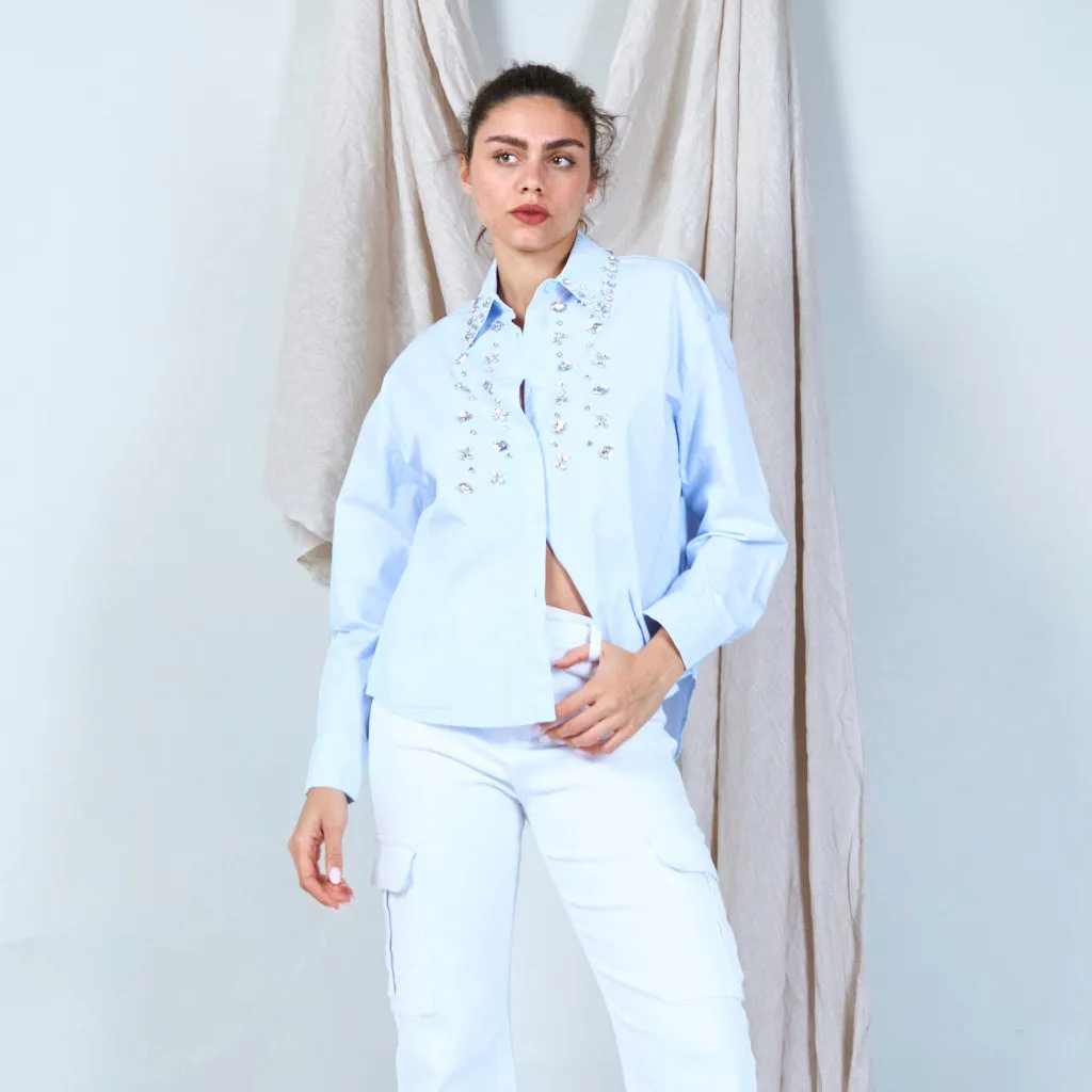 100% Cotton crystal embellished shirt wholesale