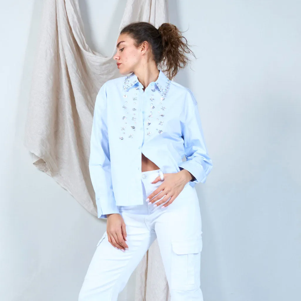 100% Cotton crystal embellished shirt wholesale