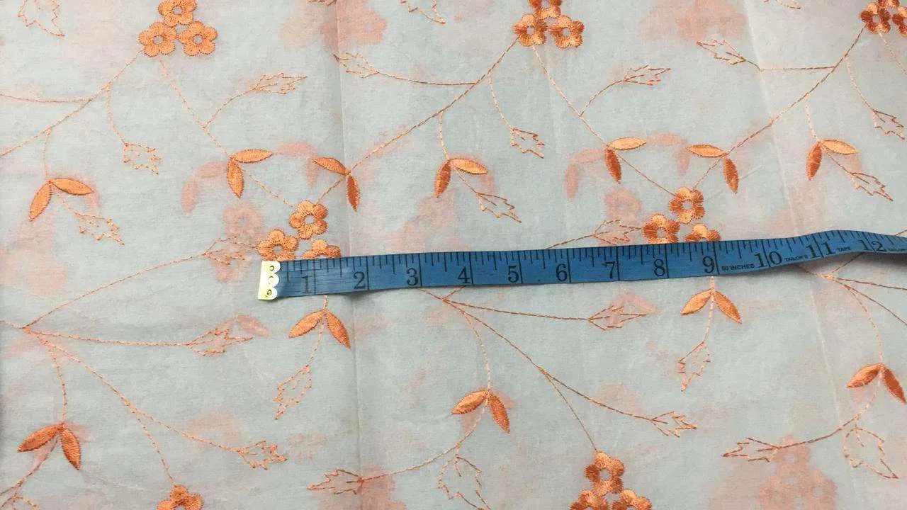 100 % Cotton organdy fabric floral peach colour embroidered single length 2.70 yards 44" wide[9223]