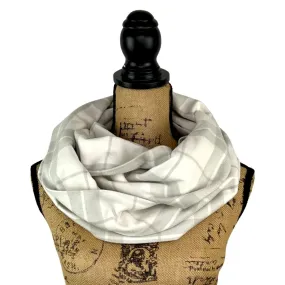 100% Organic Cotton Marshmallow White and Soft Grey Plaid Infinity and Blanket Scarves
