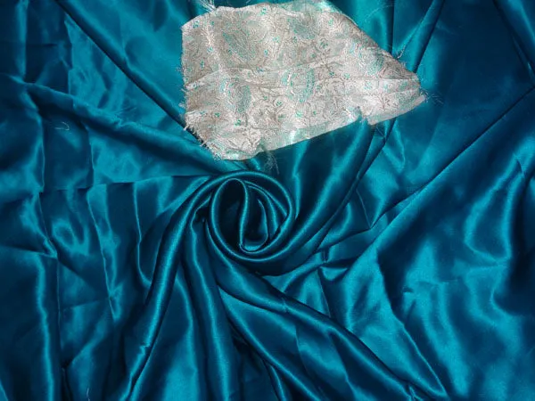 100% PURE SILK SATIN FABRIC 120 GRAMs KINGFISHER GREEN colour 54" wide B2#66[3]