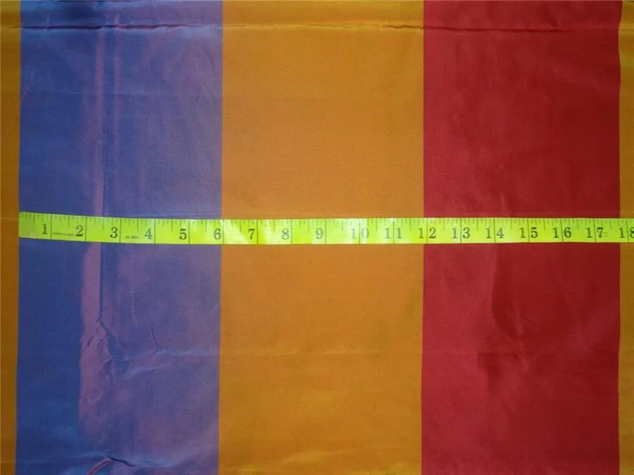 100% Pure Silk Taffeta Fabric Gold,Red x Blue Stripes 54"wide TAF#S139[7]