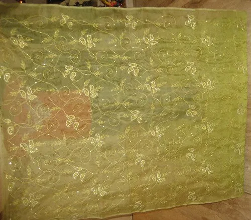 100%silk organza fabric Kiwi Green Colour beadwork 44&quot; wide [1017]