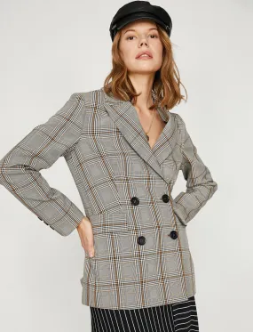 10681 Black-Mustard Double-Breasted Plaid Jacket