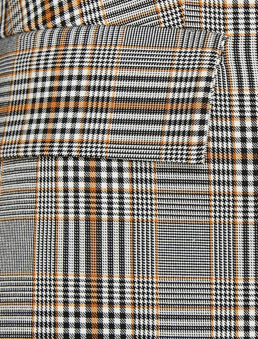10681 Black-Mustard Double-Breasted Plaid Jacket