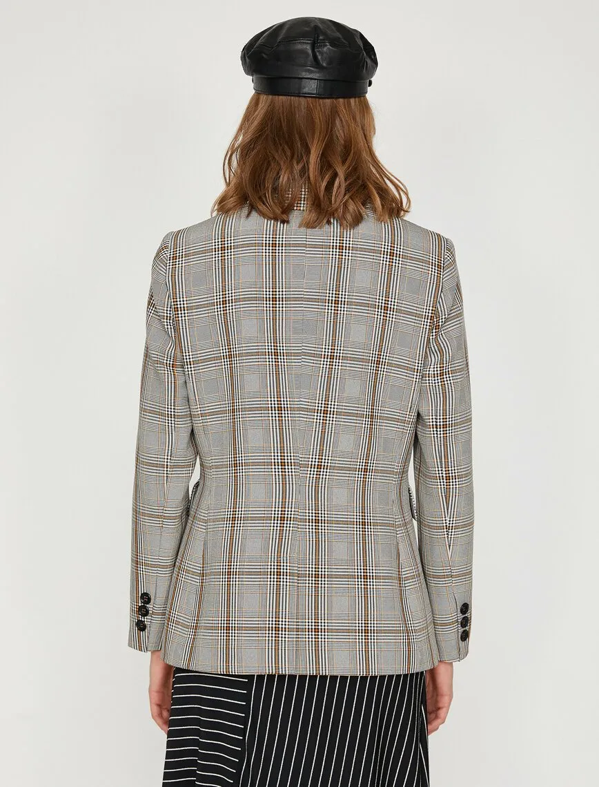 10681 Black-Mustard Double-Breasted Plaid Jacket
