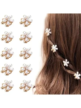 10pcs Mini Faux Pearl Claw Clip, Vintage Hair Clips With Daisy Flower, Sweet Artificial Bangs Clips Decorative Hair Accessories For Women Girls Elegant