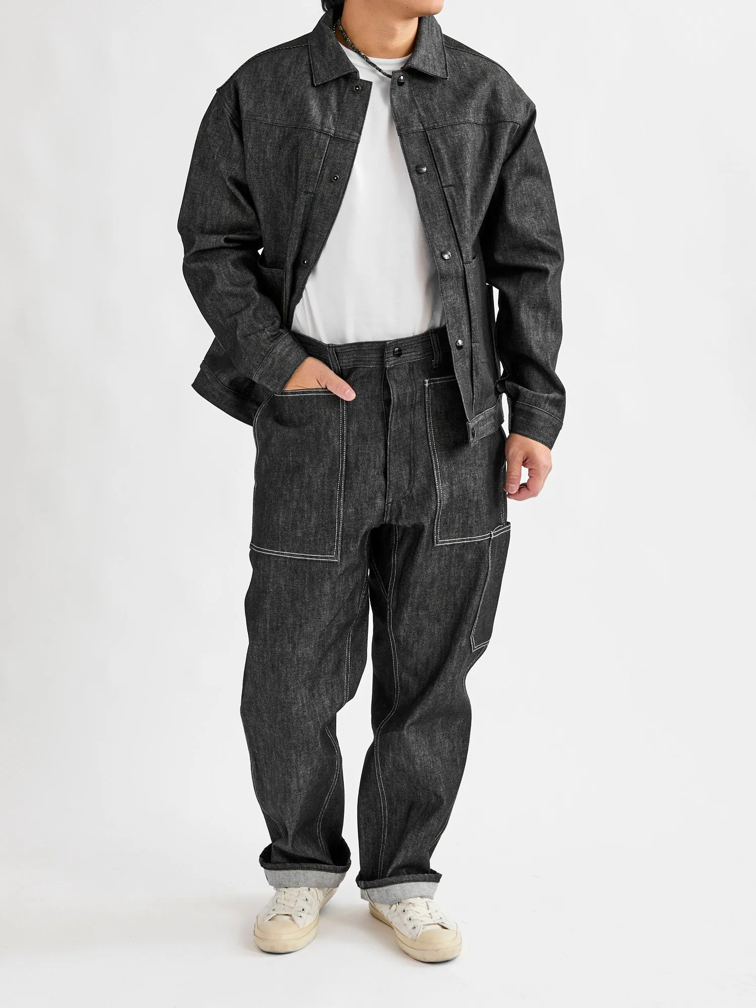 13oz Slub Denim Gardeners Jacket in Black