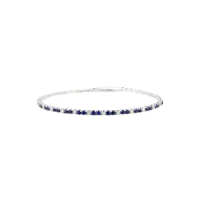 14 Karat White Gold Flexible Bangle with Sapphires and Diamonds