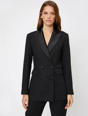 14926 Black Satin Lapel Double-breasted Jacket