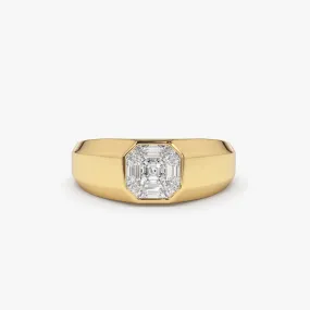 14k Asscher Cut Illusion Mosaic Solitaire Pinky Ring