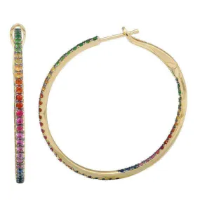14K Gold Inside-Out Rainbow Gemstone Hoop Earrings (34MM)