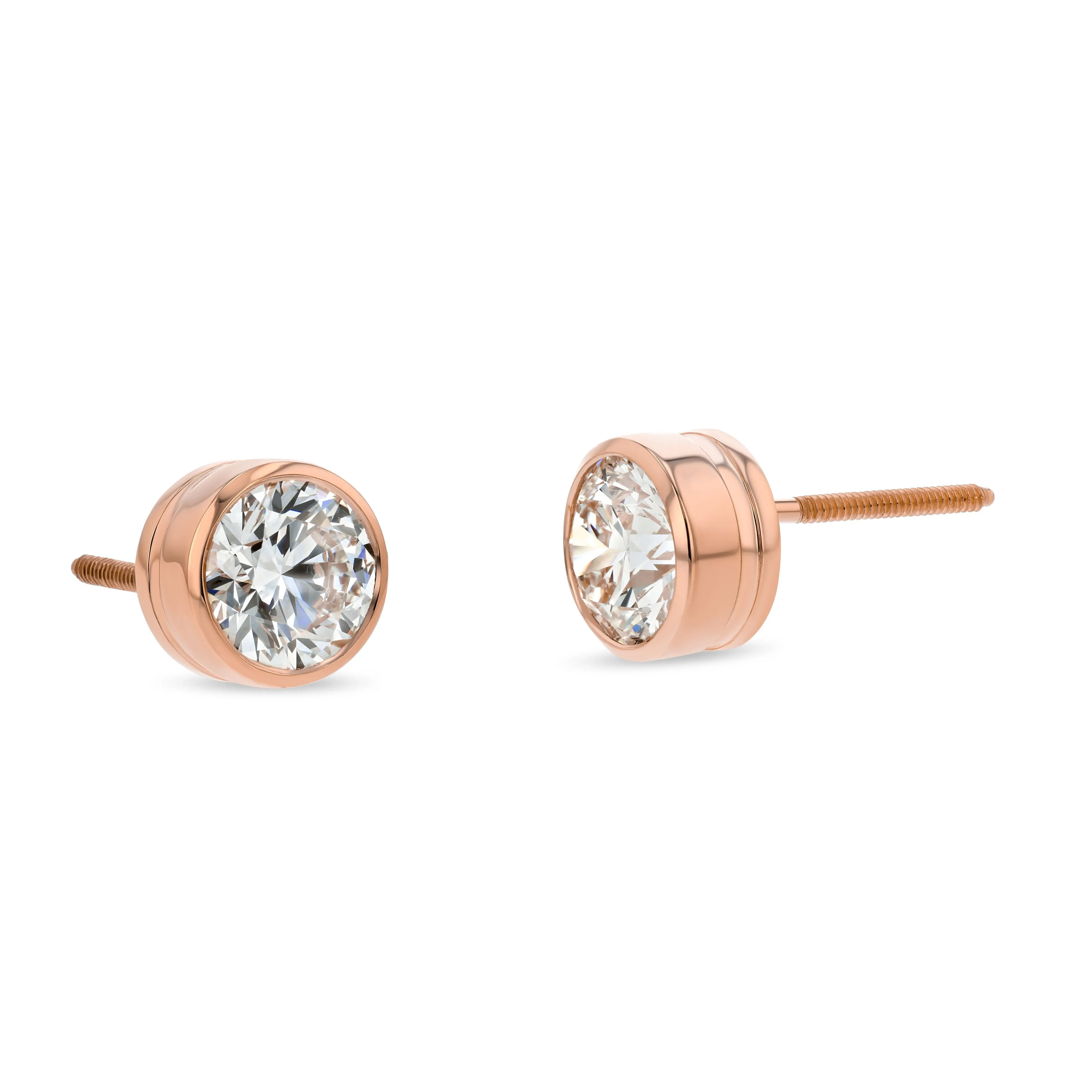 14k Rose Gold Bezel Set Round Brilliant Diamond Stud Earrings (0.52 Ct. T.w., Si1-si2 Clarity, H-i Color)