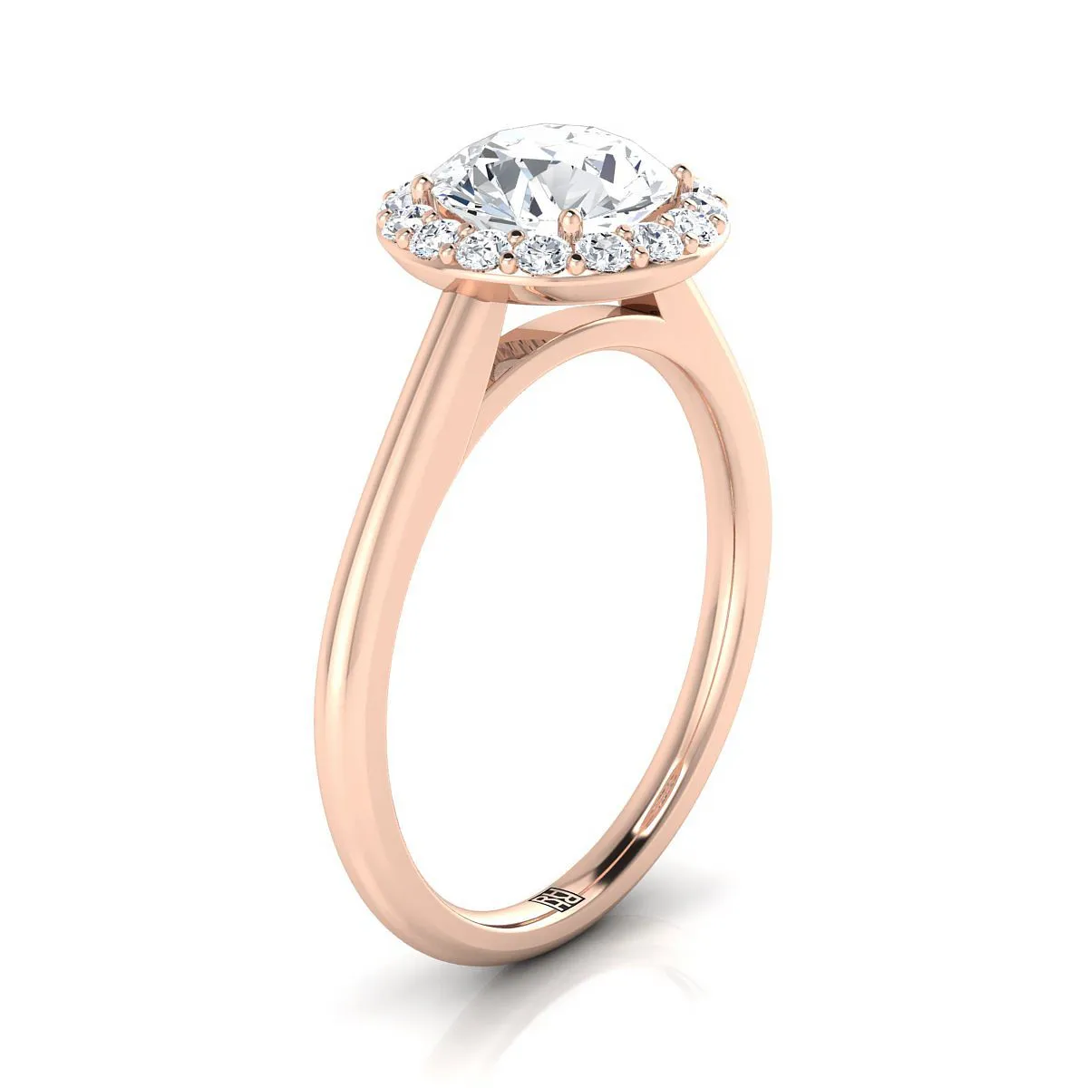 14K Rose Gold Round Brilliant Amethyst Shared Prong Diamond Halo Engagement Ring -1/5ctw