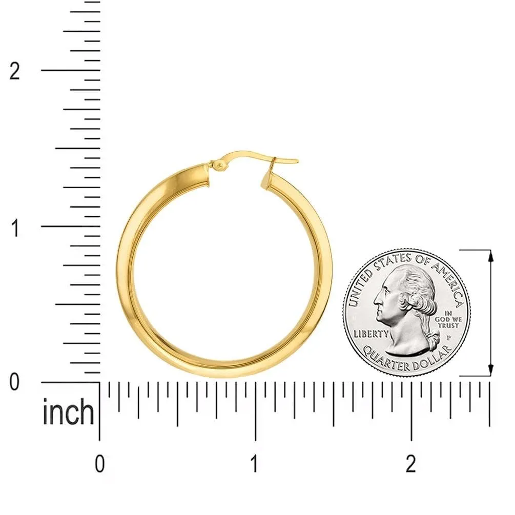 14k Yellow Gold Large Thick Flat Hoop Earrings with Latch Back, 30mm Height
