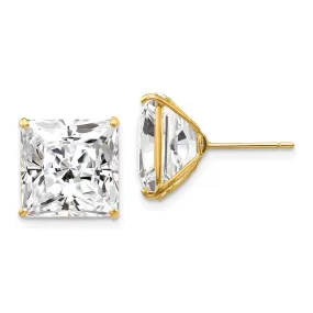 14KT Yellow Gold 11MM Square Cubic Zirconia Stud Earrings