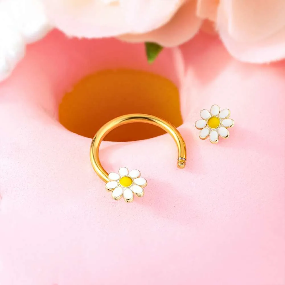 16G Daisy Horseshoe Septum Rings Daith Earrings