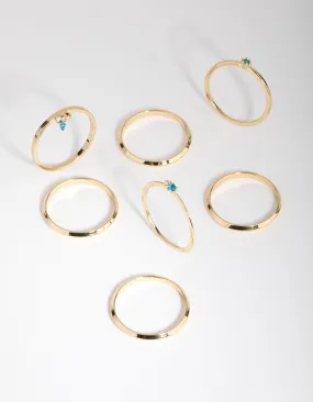 18ct Gold Plated December Blue Topaz Cubic Zirconia Ring 7-Pack