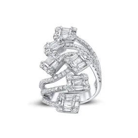 18kt White Gold Long Diamond Cluster Ring