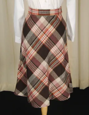 1960s Brown Plaid Skirt