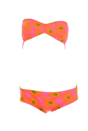 1970s High Tide Neon Pink Daisy Two Piece Strapless Bikini