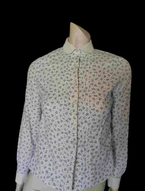 1970s Navy Print Cotton Blouse with Peter Pan Collar by Briarose - XS
