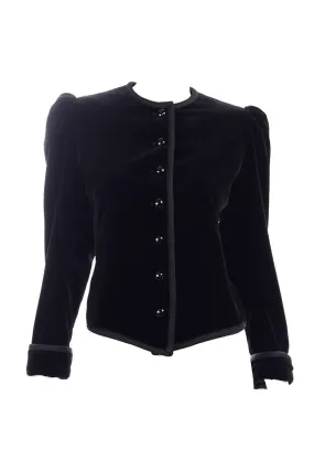 1970s Yves Saint Laurent Vintage Black Velvet Russian Jacket w Braid Trim
