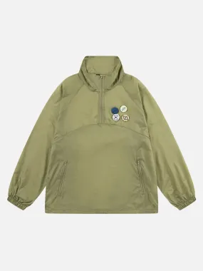 1984 Badge-embellished Stand Collar Half-zip Pullover Jacket