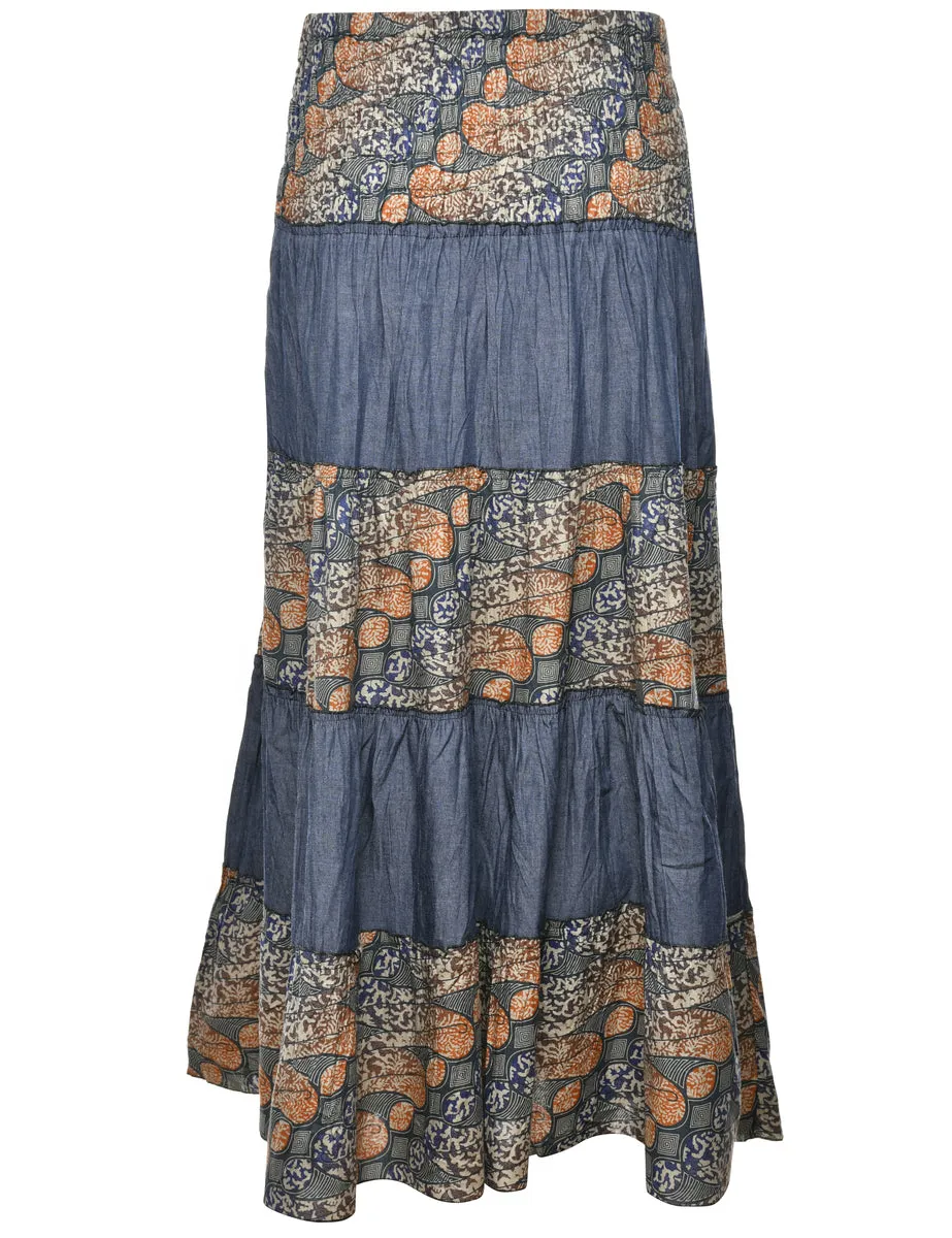 1990s Denim Tiered Skirt - XS