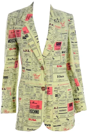 1990s Franco Moschino Vintage Yellow Pages Fashion Brands Jacket
