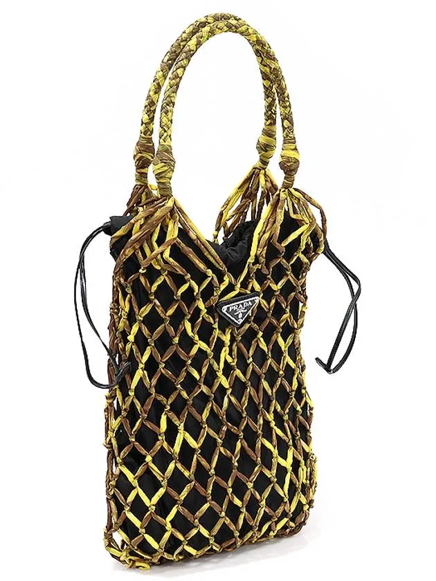1BC092 Black Tesuto Nylon Silver Triangle Printed Net Mesh Bucket Tote Bag