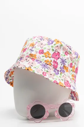 2 Piece Bucket Hat & Sunglasses Pink