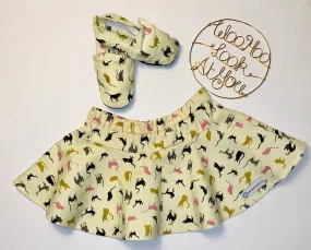 2 Piece Set - Skirt & Slip Ons - Multi-Coloured Cats