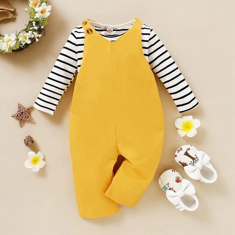 2-piece Striped Tops & Solid Dungarees for Toddler Girl