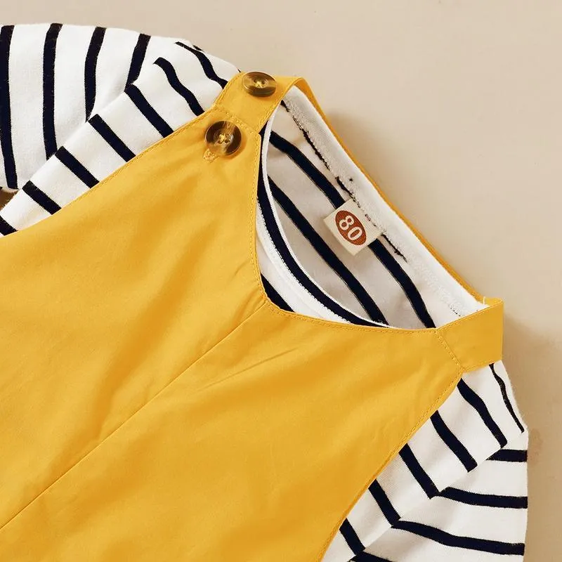 2-piece Striped Tops & Solid Dungarees for Toddler Girl