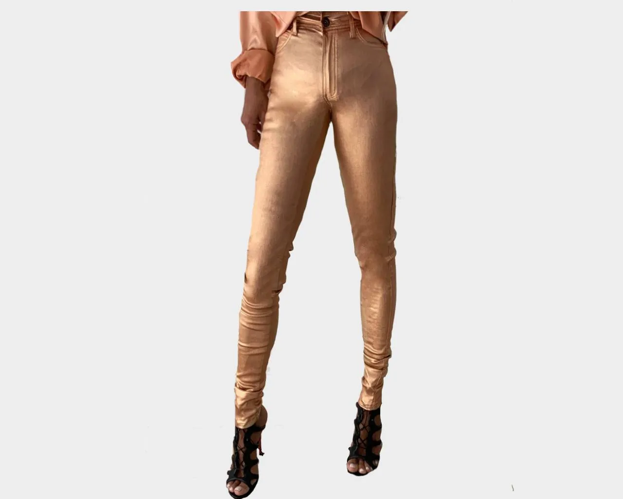2. Rose Copper Rush Metallic Vegan-Leather jeans - The Milano
