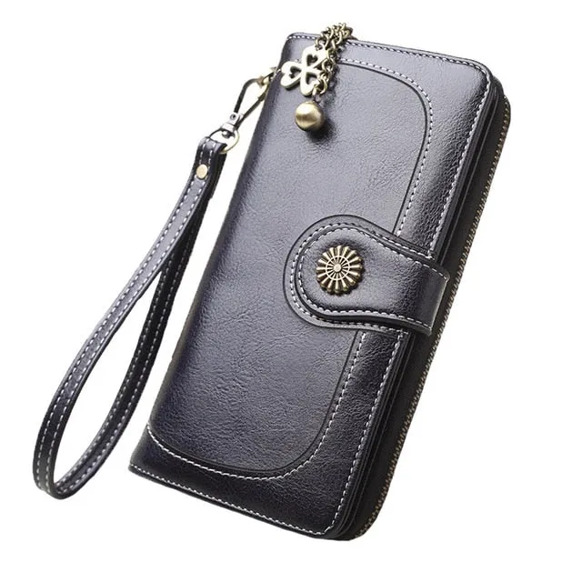 2018 New Vintage Button Phone Purses Women Wallets Female Purse Leather Brand Retro Ladies Long
