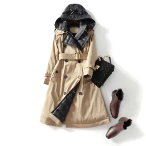 2020 High Quality Trench Jacket Winter Women's Hooded White Duck Down Jacket Thick Warm Long Down Parka Windbreak Coat With Belt