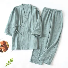 2023 Japanese Kimono Set 100%Cotton Pajamas Two-piece Couple Yukata Loose Women's Sweat Steaming Suit Home Service Set