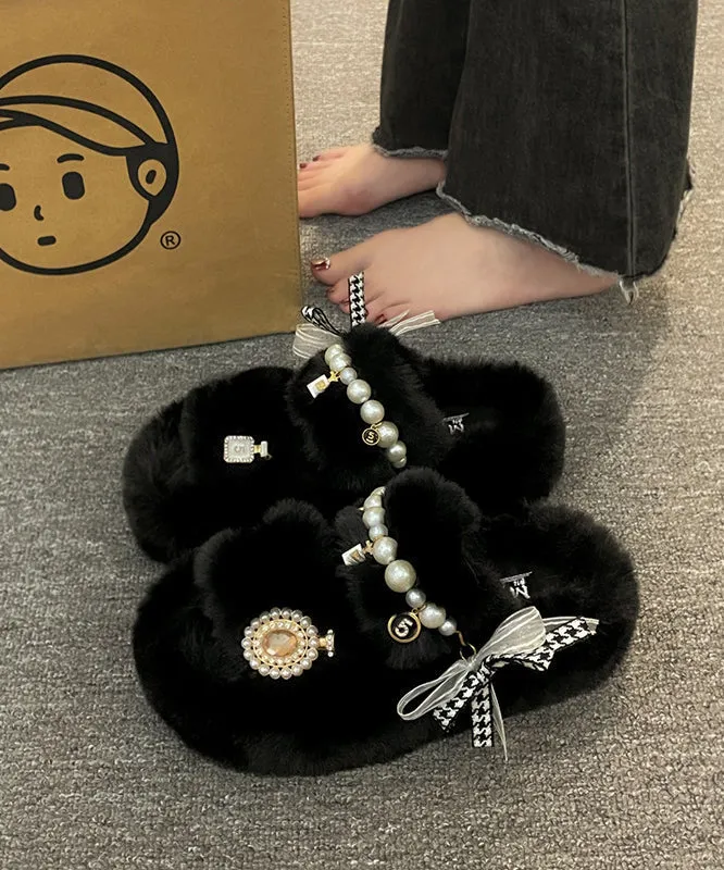 2023 New Khaki Nail Bead Bow Platform Teddy Slide Sandals ML1683