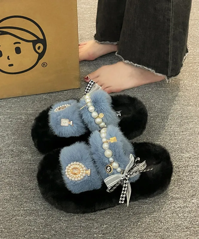 2023 New Khaki Nail Bead Bow Platform Teddy Slide Sandals ML1683