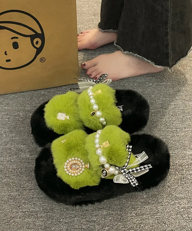 2023 New Khaki Nail Bead Bow Platform Teddy Slide Sandals ML1683