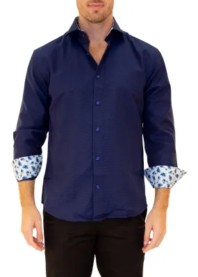 202522 - Microprint Texture Button Up Long Sleeve Dress Shirt Navy