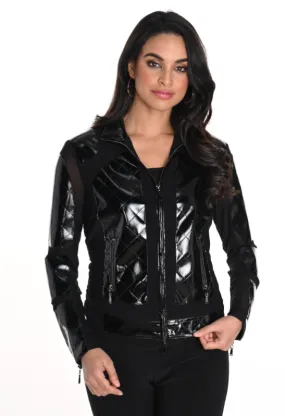 243481U - Mesh/Faux Leather Moto Jacket