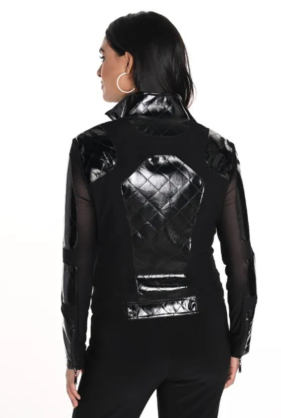 243481U - Mesh/Faux Leather Moto Jacket